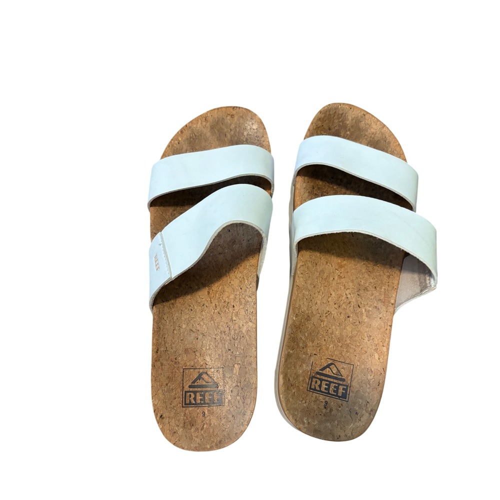 Reef Vista Hi Platform Sandals White Vegan Leather Cork Slide Womens 9 Summer